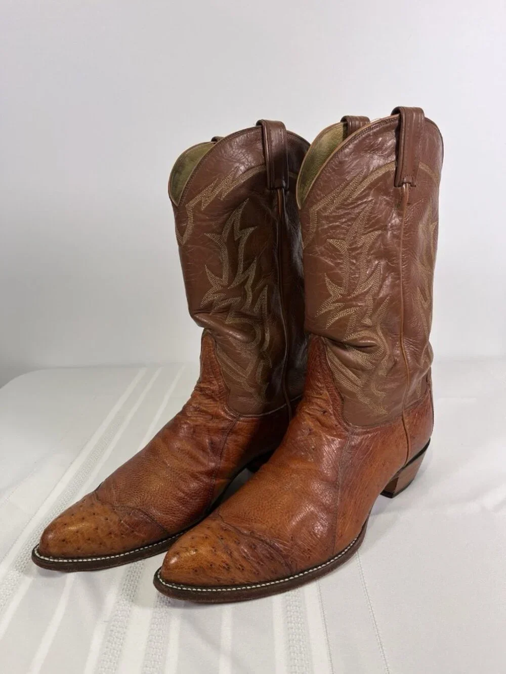VTG 90s Tony Lama Full Quill Ostrich Cowboy Boots Brown Western Size 13 D USA